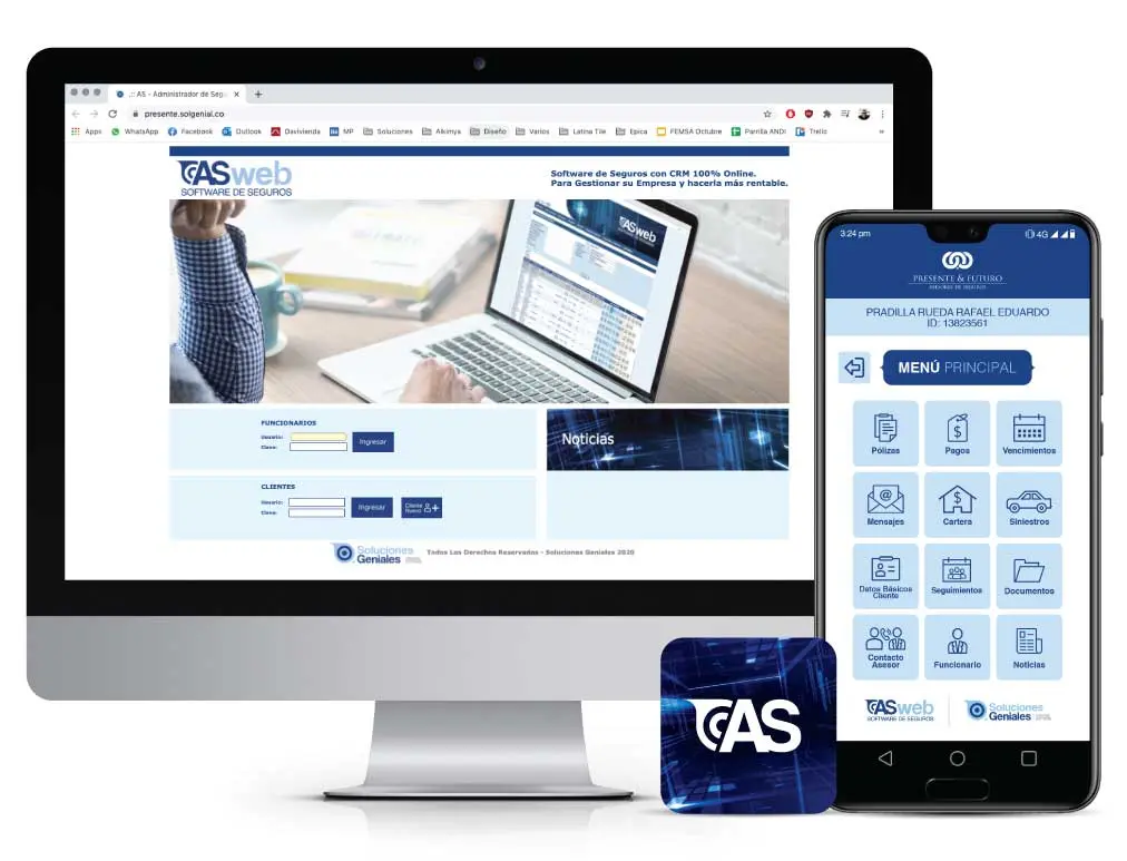 ASweb Software de Seguros en computador y aplicación móvil